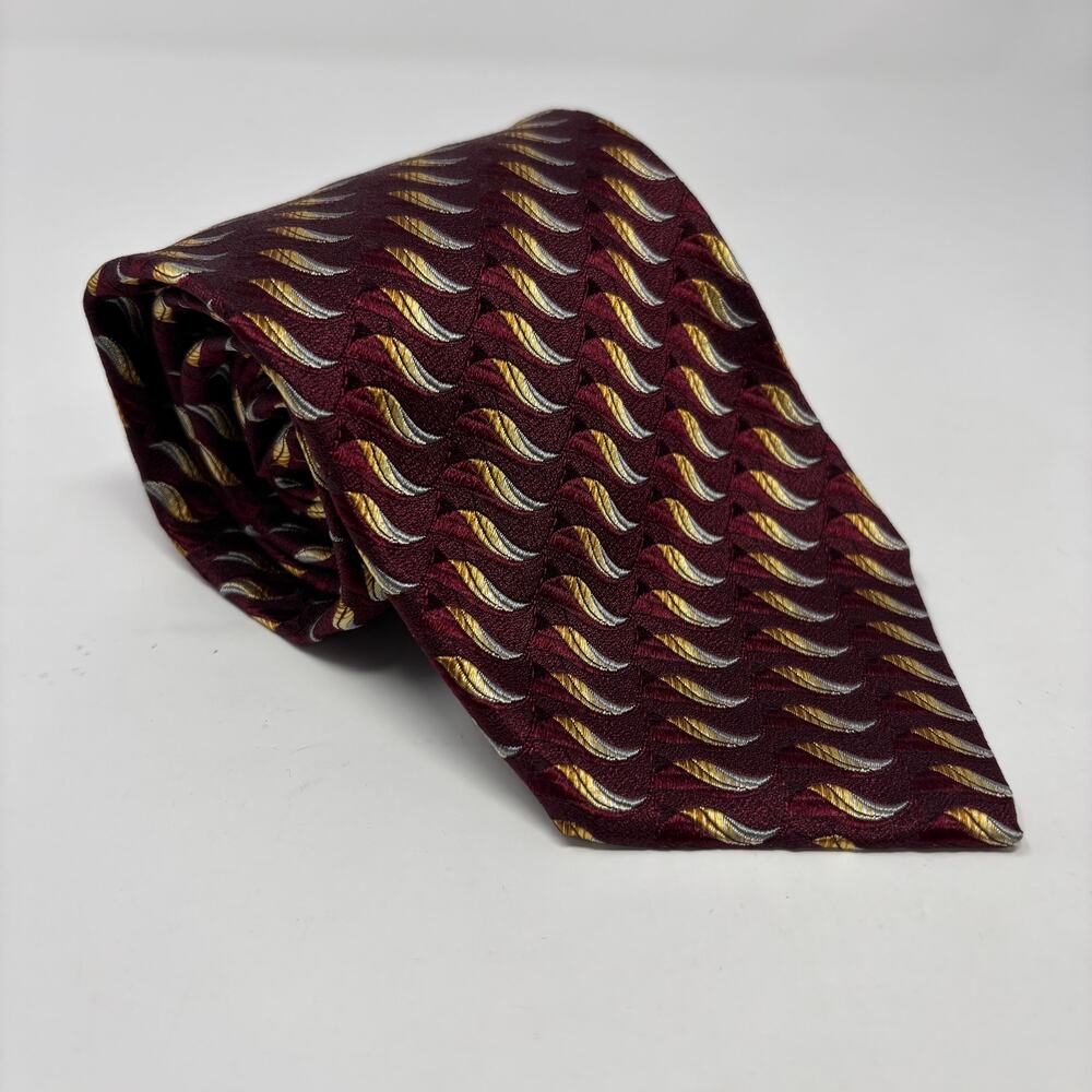 Ermenegildo‎ Zegna Red Yellow Waved Patterned 58"x3.5" Silk Tie
